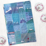 Paño De Cocina Pintura del paisaje urbano de París en azul<br><div class="desc">Paisaje urbano de París en primavera.</div>