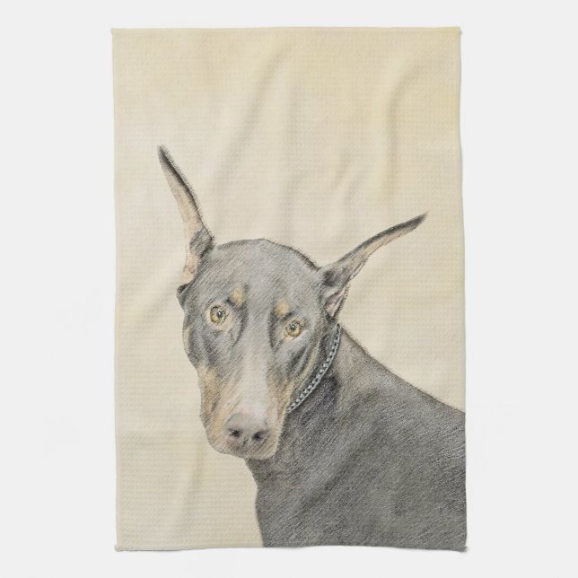 Paño De Cocina Pintura Doberman Pinscher - Original Dog Art (Vertical)