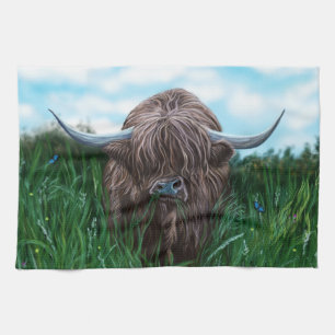 Paño De Cocina Pintura escocesa de la vaca de la montaña