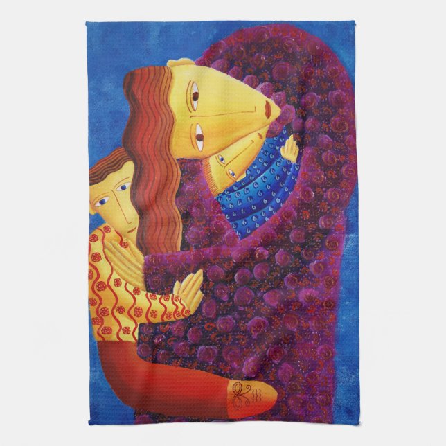 Paño De Cocina Pintura familiar contemporánea de madre e hijos (Vertical)