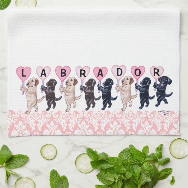 Paño De Cocina Pintura feliz de Labradors que marcha (Doblado)