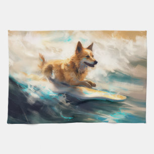Paño De Cocina Pintura finlandesa de Lapphund Beach Surfing