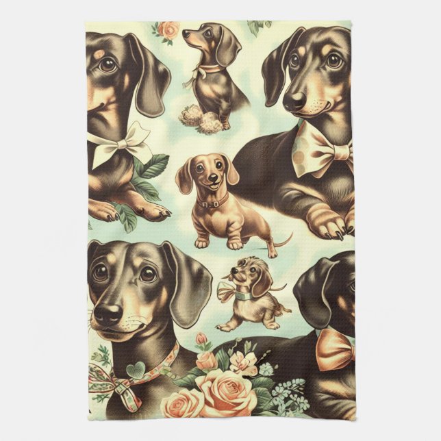 Paño De Cocina Pintura inmaculada de Dachshund (Vertical)