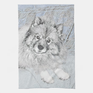 Paño De Cocina Pintura Keeshond Beth - Arte Perro Original.