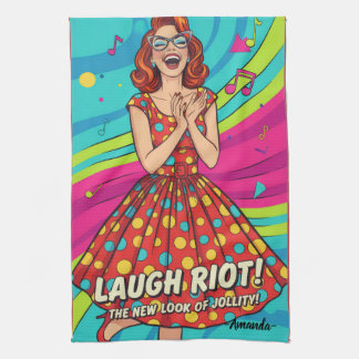 Paño De Cocina Pintura retro personalizada de dama riendo Jolly R