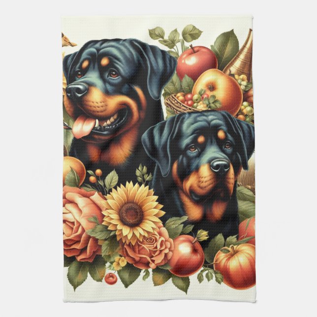 Paño De Cocina Pintura Retro Rottweiler (Vertical)