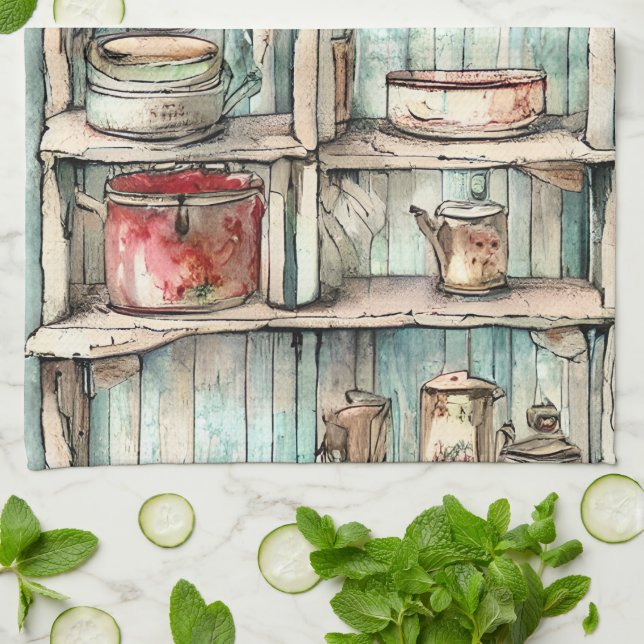 Paño De Cocina Pintura rústica de estilo vintage (Doblado)