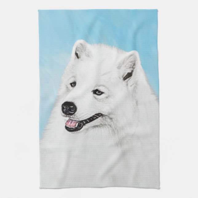 Paño De Cocina Pintura Samoyed - Arte Perro Original Cuto (Vertical)