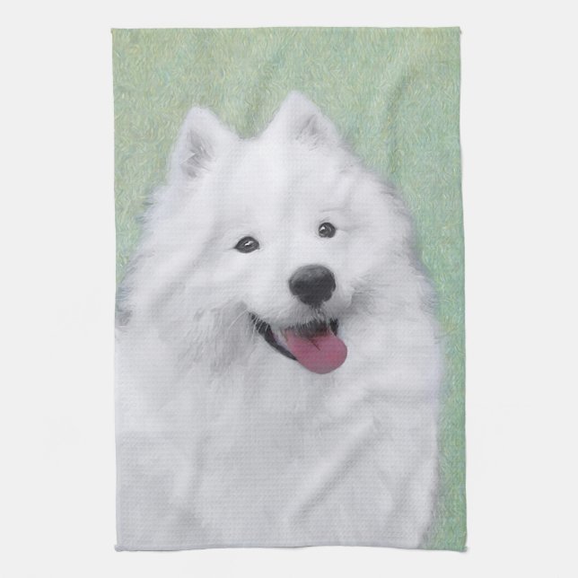 Paño De Cocina Pintura Samoyed - Arte Perro Original Cuto (Vertical)