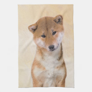 Paño De Cocina Pintura Shiba Inu (roja) - Arte Perro Original