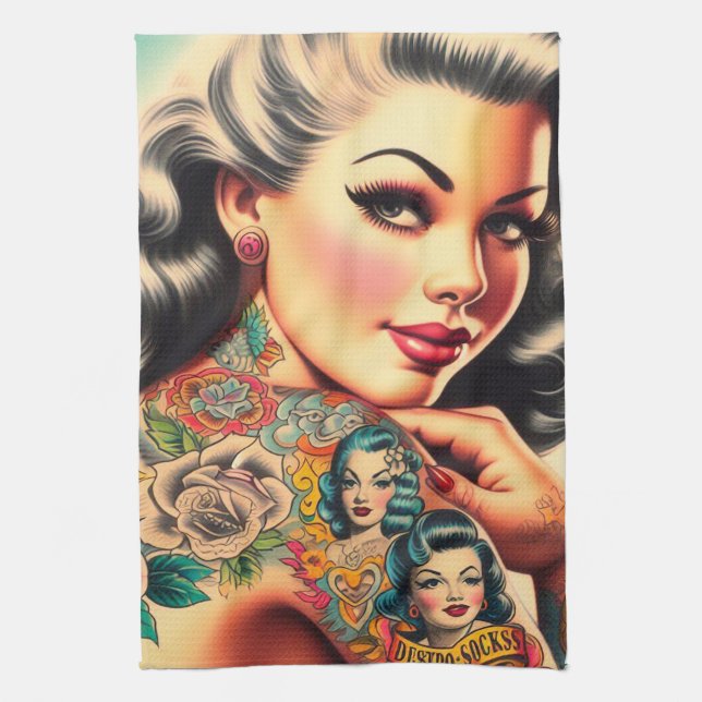 Paño De Cocina Pinza de tatuaje de la vieja escuela (Vertical)