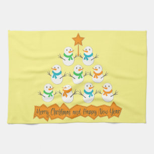 Paño De Cocina Pirámide de árboles de Navidad hecha de muñecos de
