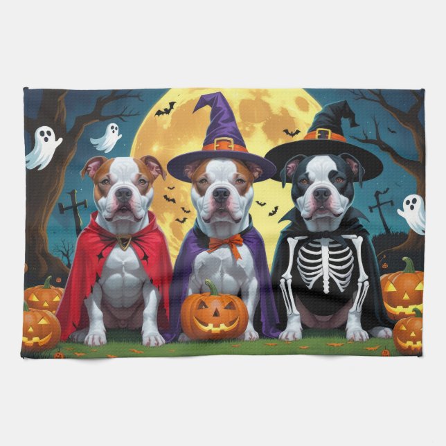 Paño De Cocina Pitbull Dogs Pumpkin Halloween Funny (Horizontal)