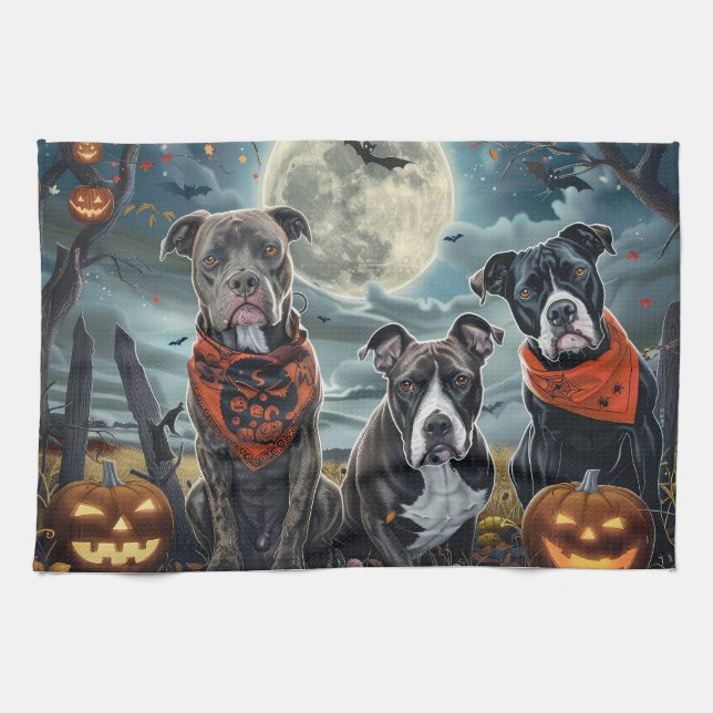 Paño De Cocina Pitbull Halloween Spooky (Horizontal)