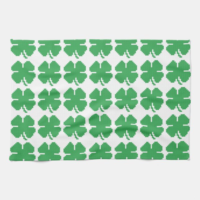 Paño De Cocina Pixel Lucky Four Leaf Clover de 8 bits (Horizontal)