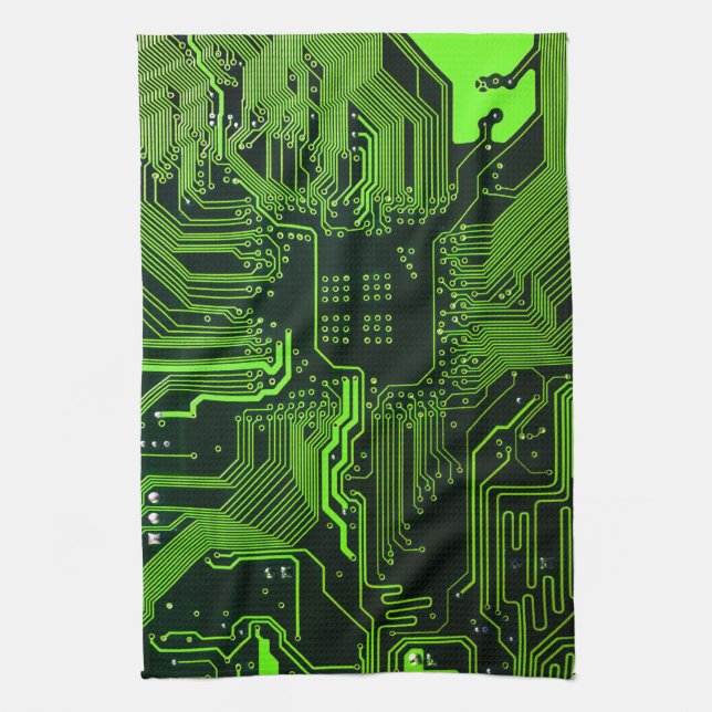 Paño De Cocina Placa de circuito electrónico verde del nerd de sa (Vertical)
