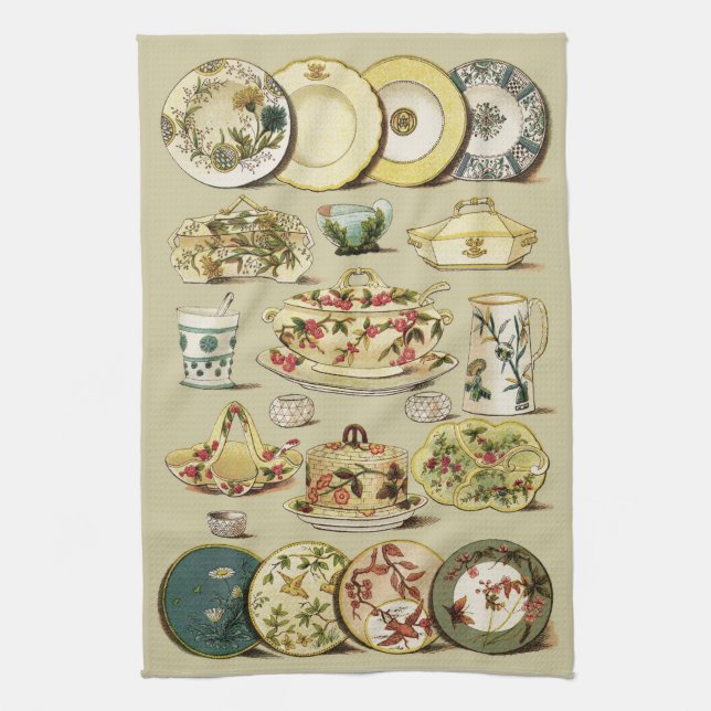 Paño De Cocina Placas de China del inglés del vintage y pedazos (Vertical)