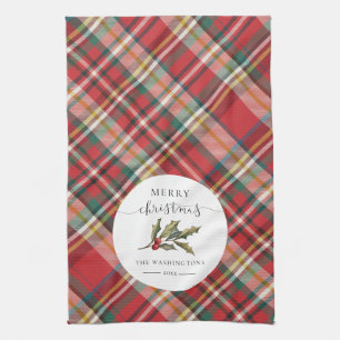 Paño De Cocina Plaid Farmhouse Red Check Rustic Feliz Navidad