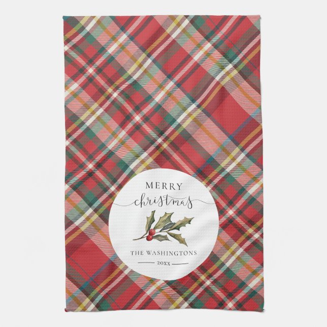 Paño De Cocina Plaid Farmhouse Red Check Rustic Feliz Navidad (Vertical)