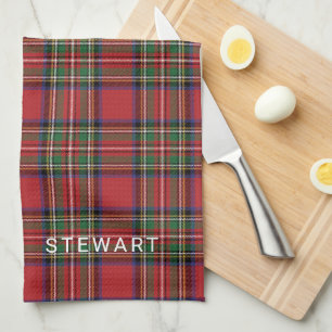 Paño De Cocina Plaid Rústico Rojo y Verde Stewart Tartán