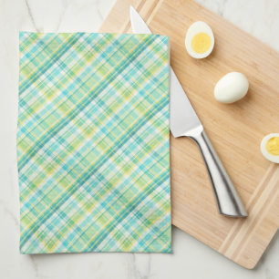 Paño De Cocina Plaid suave verde, azul turquesa, azul, amarillo y