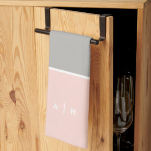 Paño De Cocina Plan monograma de banda de color rosa gris marrón