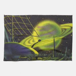 Paño De Cocina Planeta Verde Neón de Ciencia Ficción Vintage con 