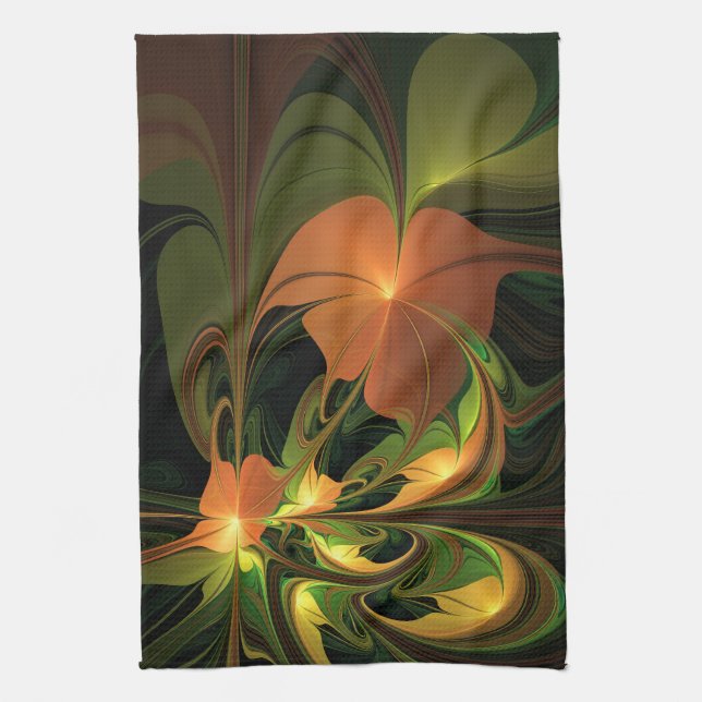 Paño De Cocina Planta de fantasía Resumen Fractal Verde Rust Brow (Vertical)