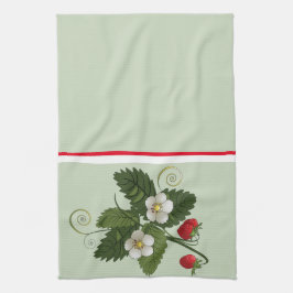 Paño De Cocina Planta de Fresa Vintage sobre Verde Salvia