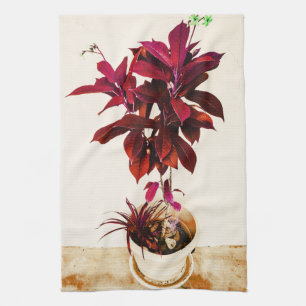 Paño De Cocina Planta del Jatropha en de color rojo oscuro