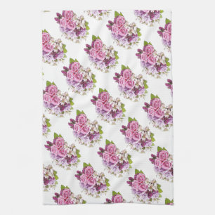 Paño De Cocina Planta floral acuarela arte rosas rosas rosas rosa