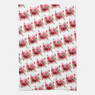 Paño De Cocina Planta floral color de agua trendy Rojas rosadas