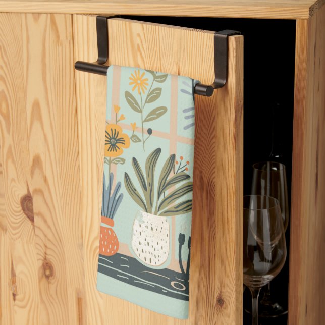 Paño De Cocina Plantas posadas en la ventana (Pliegue de tercios)