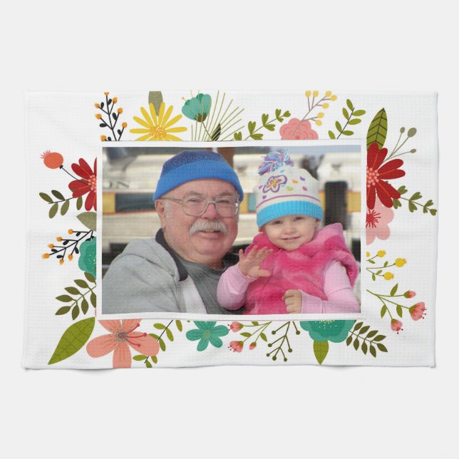 Paño De Cocina Plantilla de marco floral fotográfico personalizad (Horizontal)