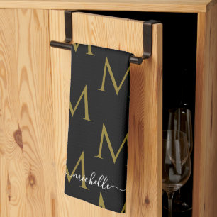 Paño De Cocina Plantilla de Monograma de Nombre de Letra Elegante