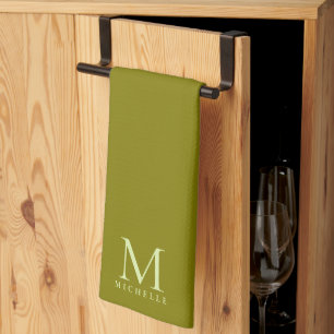 Paño De Cocina Plantilla De Monograma De Nombre Elegante Oliva Ve