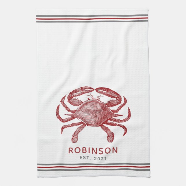 Paño De Cocina Plantilla de nombre personalizada de cangrejo rojo (Vertical)