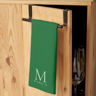 Paño De Cocina Plantilla Monograma Moderna Chic Verde Bosque de M