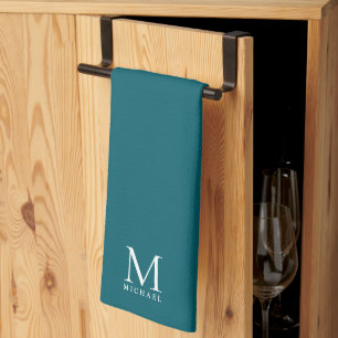 Paño De Cocina Plantilla Monograma Simple Moderno Estiloso Verde