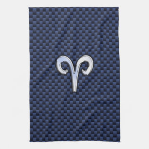 Paño De Cocina Plata Aries Zodiac Rótulo estilo fibra de carbono 