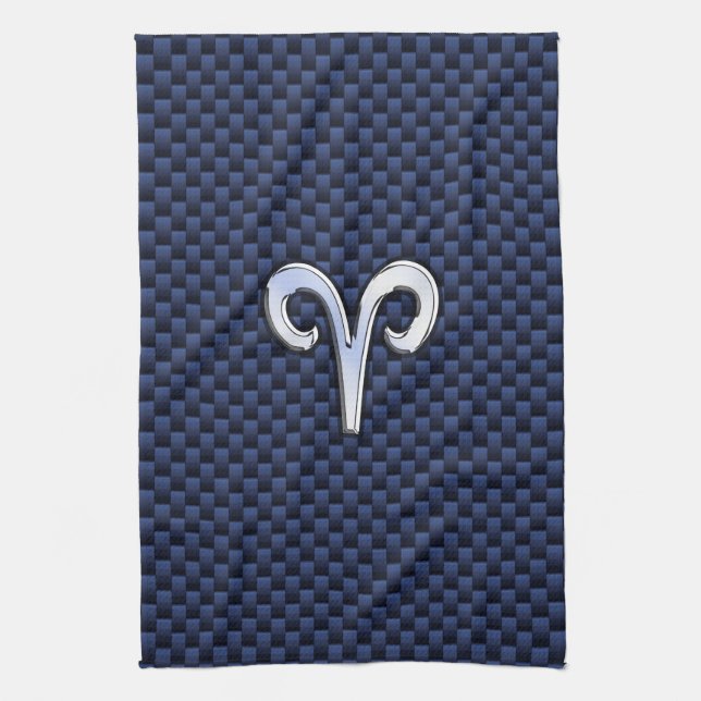 Paño De Cocina Plata Aries Zodiac Rótulo estilo fibra de carbono  (Vertical)