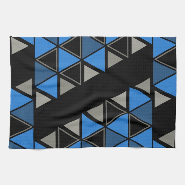 Paño De Cocina Plata azul de triángulos geométricos retro (Horizontal)