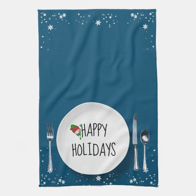 Paño De Cocina Plato de Navidad con muñeco de nieve (Vertical)