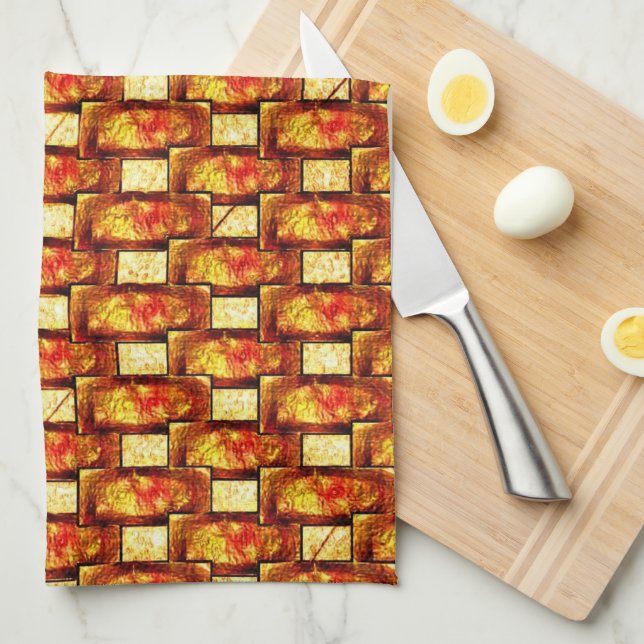 Paño De Cocina Platos marrones naranjas tallados y manchados (Doblado Cuarto)