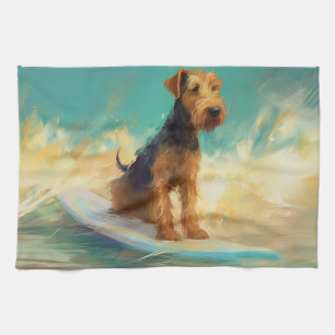 Paño De Cocina Playa Airedale Surfing Pintura