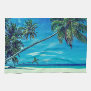 Paño De Cocina Playa blanca arenosa con palmeras tropicales