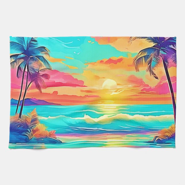 Paño De Cocina Playa de Arcoiris Sunset (Horizontal)