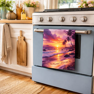 Paño De Cocina Playa de puesta de sol tropical personalizada – Co