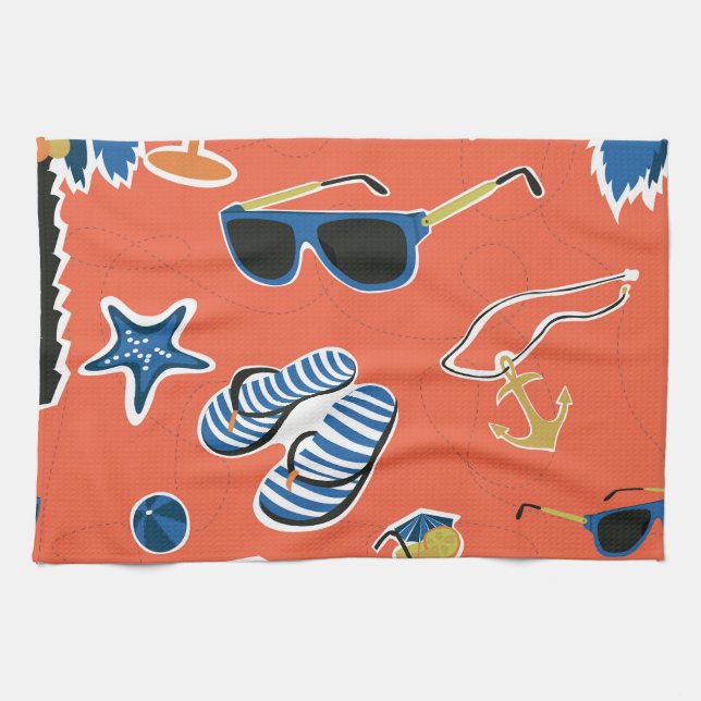 Paño De Cocina Playa de Verano: Relajante Patrón Sin Mar. (Horizontal)
