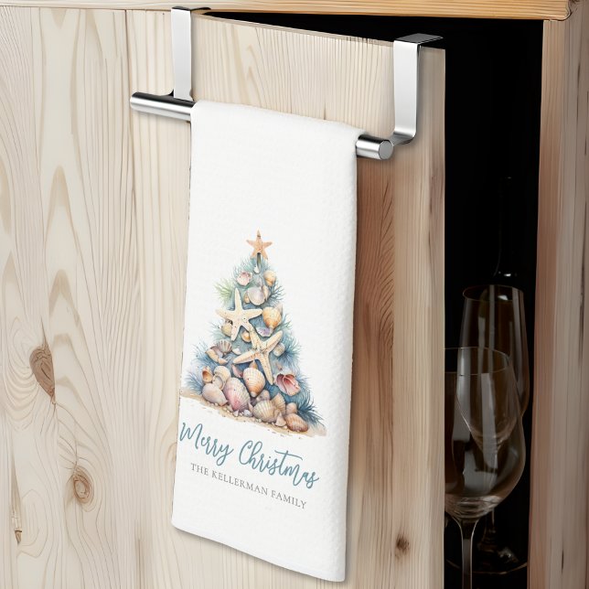 Paño De Cocina Playa del Árbol navideño (Merry Christmas Tree Beach kitchen towel )